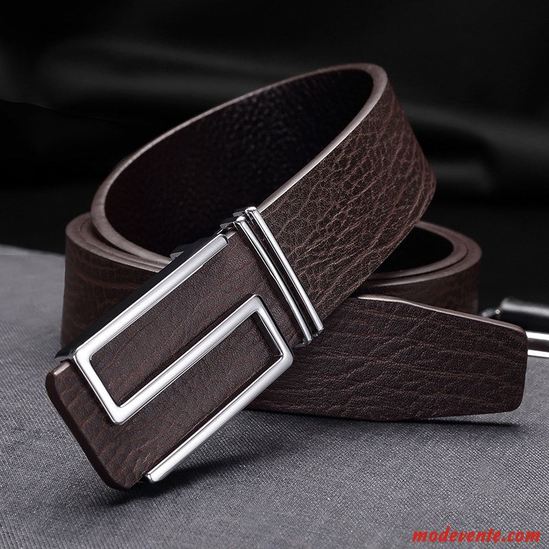 Ceinture Homme Lisse All-match Tendance Mode Cuir Véritable Lettre Jaune Or