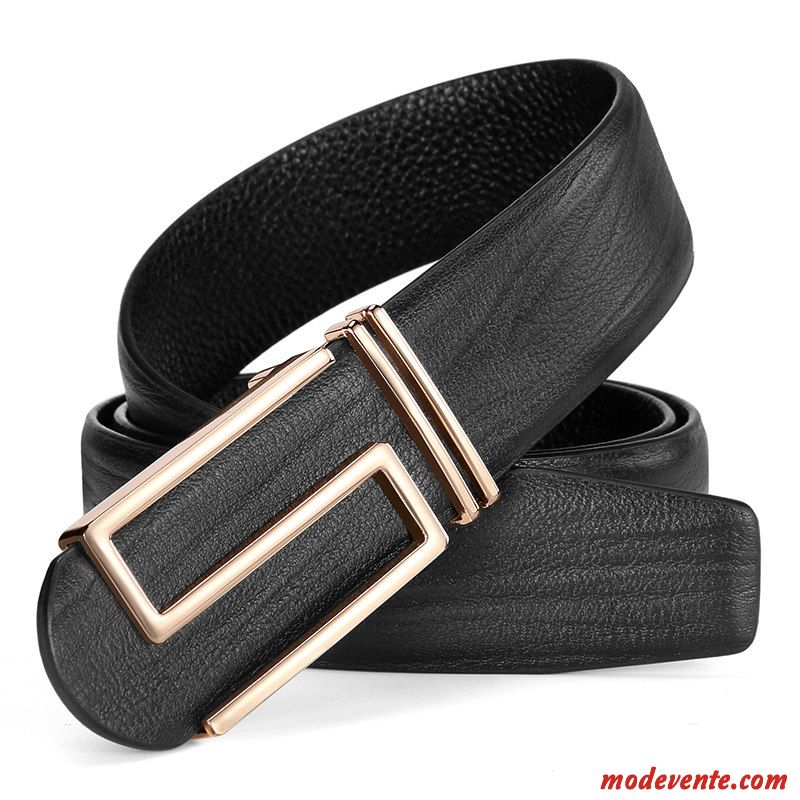 Ceinture Homme Lisse All-match Tendance Mode Cuir Véritable Lettre Jaune Or