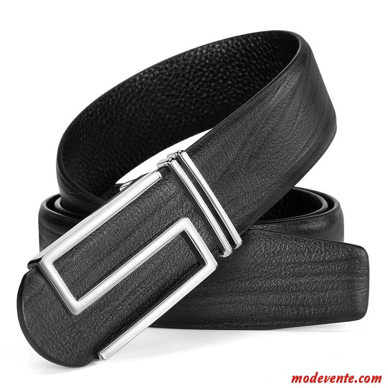 Ceinture Homme Lisse All-match Tendance Mode Cuir Véritable Lettre Jaune Or