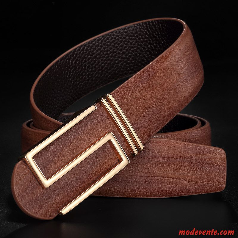 Ceinture Homme Lisse All-match Tendance Mode Cuir Véritable Lettre Jaune Or