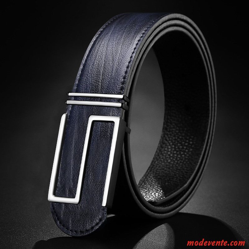 Ceinture Homme Lisse All-match Tendance Mode Cuir Véritable Lettre Jaune Or