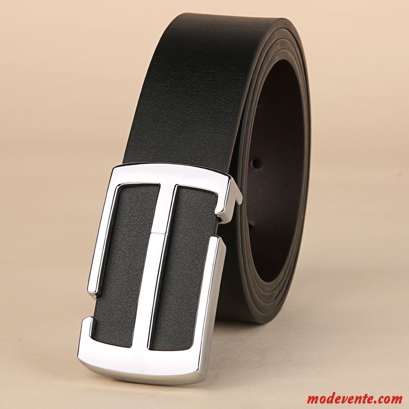 Ceinture Homme Lisse Cuir De Vache Jeunesse Cuir Véritable Loisir Entreprise Noir