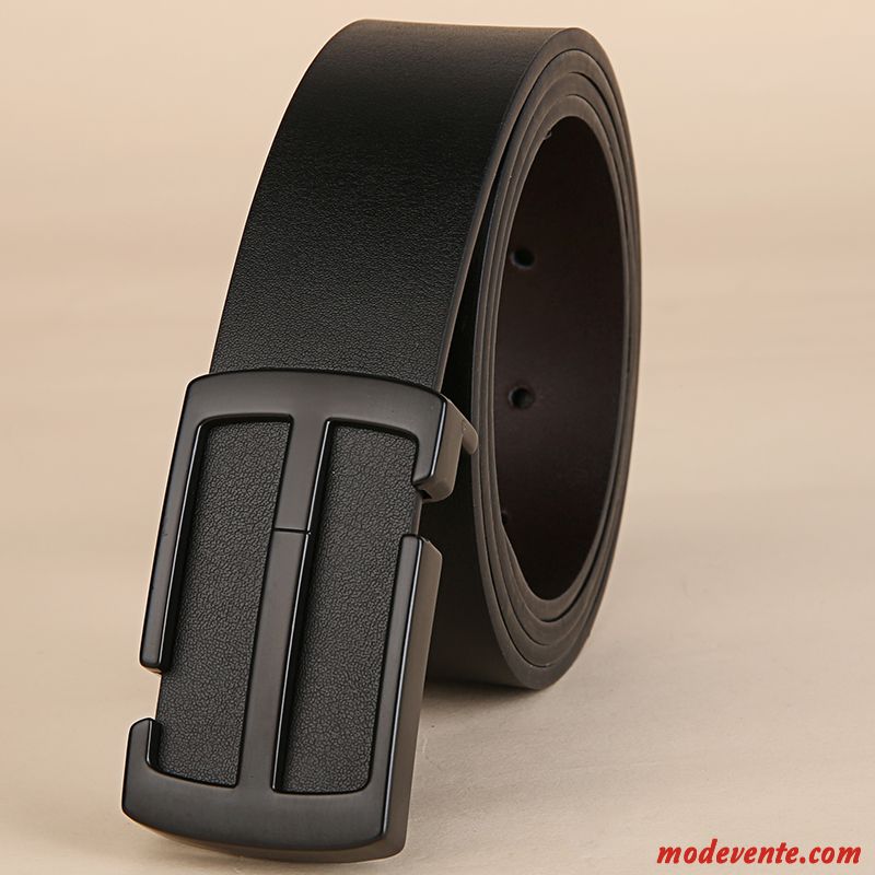 Ceinture Homme Lisse Cuir De Vache Jeunesse Cuir Véritable Loisir Entreprise Noir