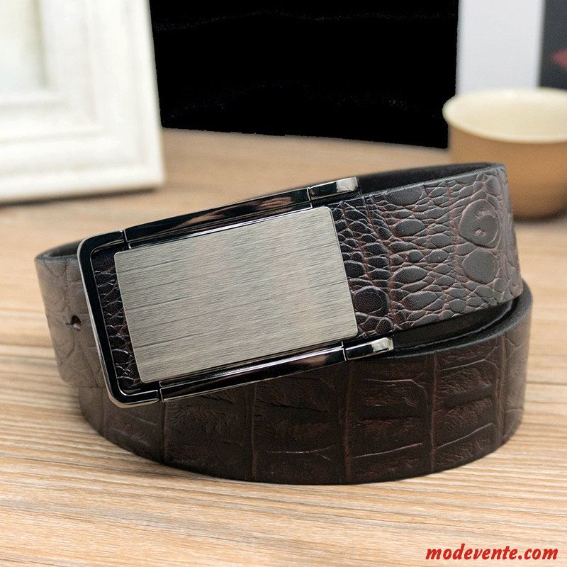 Ceinture Homme Lisse Jeunesse Cuir De Vache Cuir Véritable Couche De Tête Âge Moyen Marron