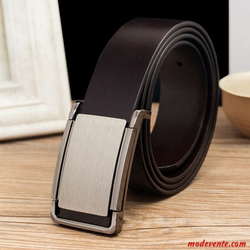 Ceinture Homme Lisse Jeunesse Cuir De Vache Cuir Véritable Couche De Tête Âge Moyen Marron