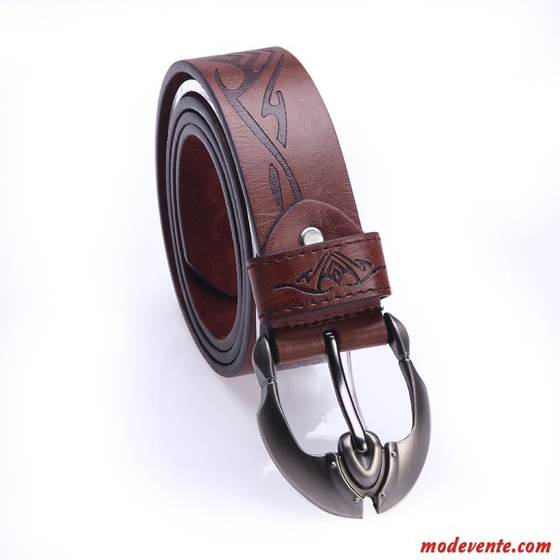 Ceinture Homme Loisir Authentique Jeunesse Denim Boucle Rétro Marron Or