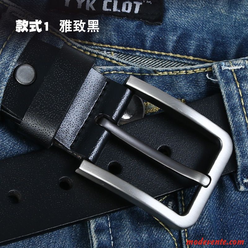 Ceinture Homme Loisir Jeunesse Cuir De Vache Jeans Pure Cuir Véritable Foncé