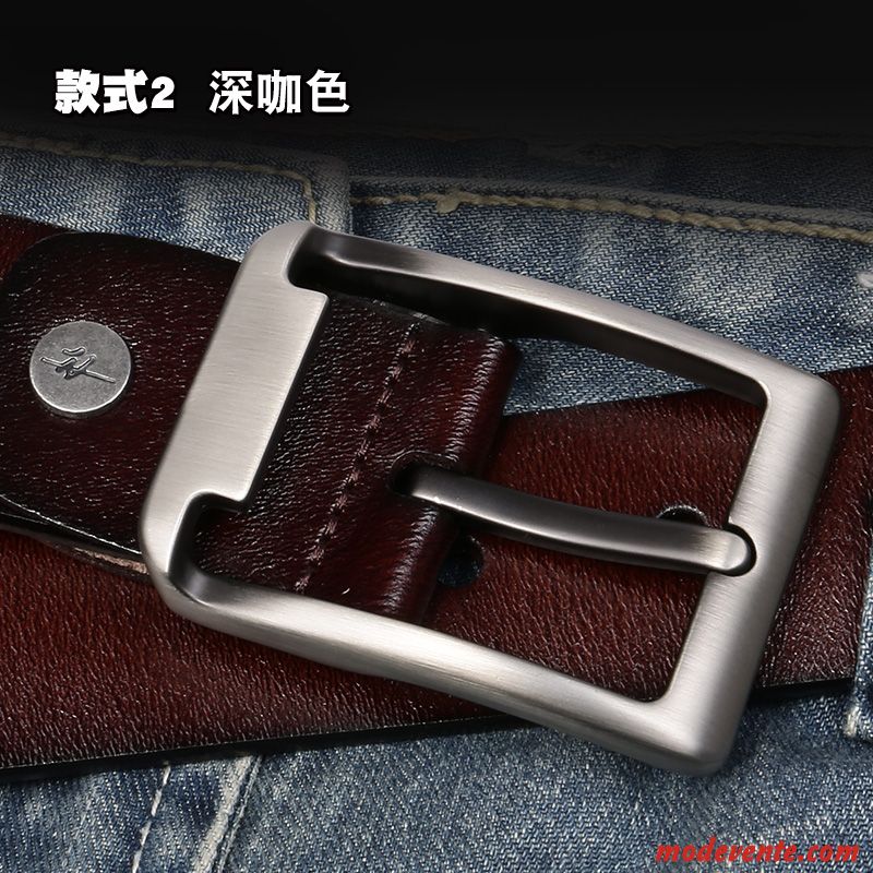 Ceinture Homme Loisir Jeunesse Cuir De Vache Jeans Pure Cuir Véritable Foncé