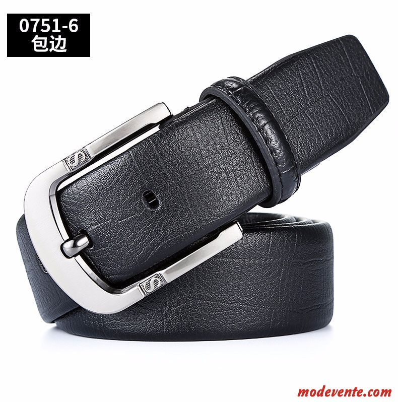 Ceinture Homme Milieu Cuir Véritable Personnes Âgées Boucle Âge Moyen Cuir De Vache Noir