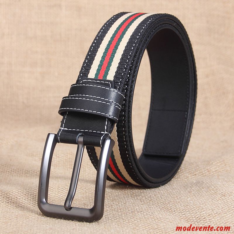 Ceinture Homme Mode Britanique Boucle Tendance Toile Jeunesse Couleur De Contraste Noir