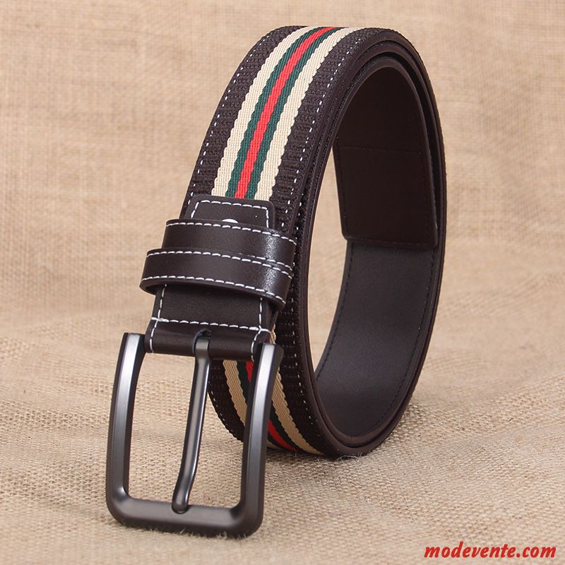 Ceinture Homme Mode Britanique Boucle Tendance Toile Jeunesse Couleur De Contraste Noir