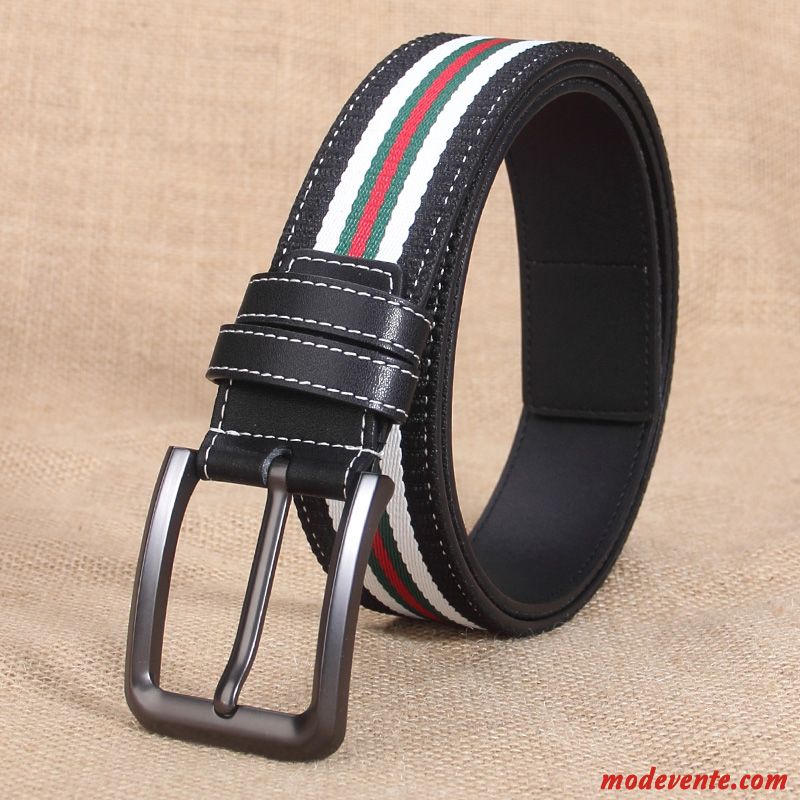 Ceinture Homme Mode Britanique Boucle Tendance Toile Jeunesse Couleur De Contraste Noir