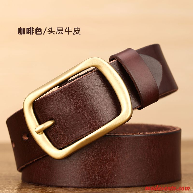 Ceinture Homme Mode Cuir De Vache Jeunesse Boucle Couche De Tête Cuir Véritable Marron