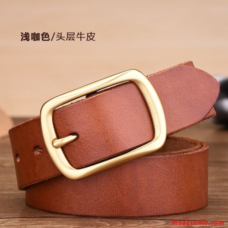 Ceinture Homme Mode Cuir De Vache Jeunesse Boucle Couche De Tête Cuir Véritable Marron