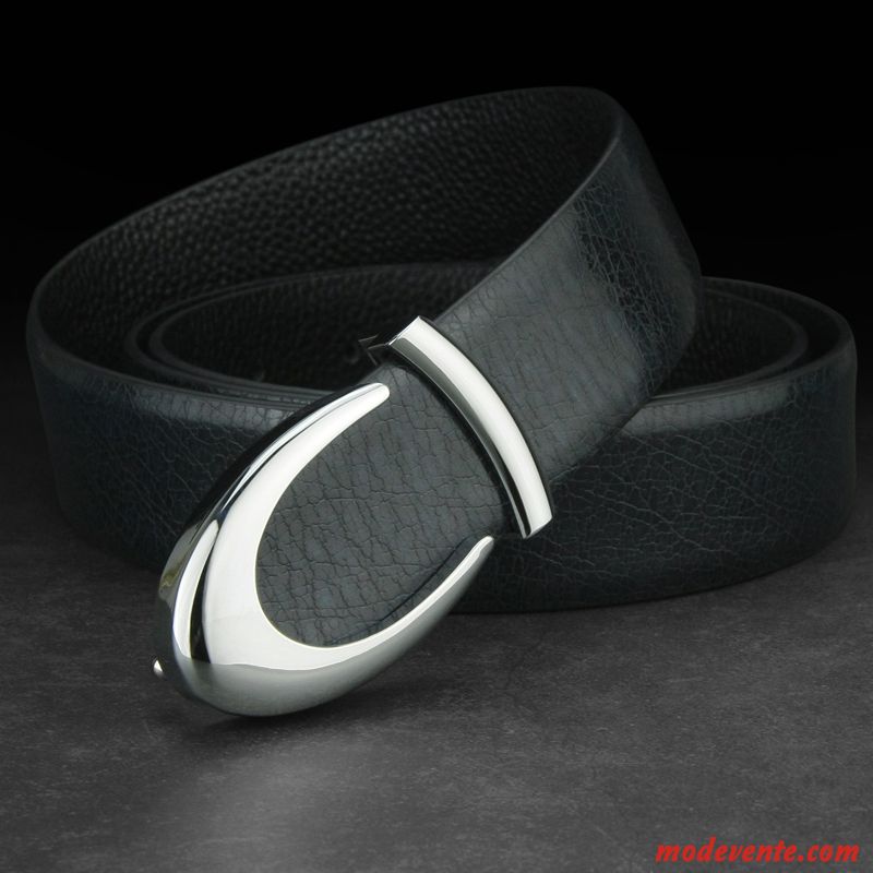 Ceinture Homme Mode Jeunesse Couche De Tête Tendance Cuir De Vache Cuir Véritable Noir