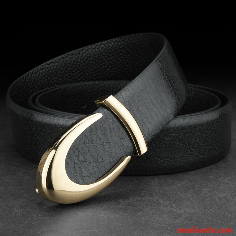 Ceinture Homme Mode Jeunesse Couche De Tête Tendance Cuir De Vache Cuir Véritable Noir