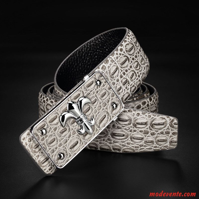 Ceinture Homme Mode Loisir Personnalité Cuir Véritable Crocodile Modèle Lisse Brun Gris