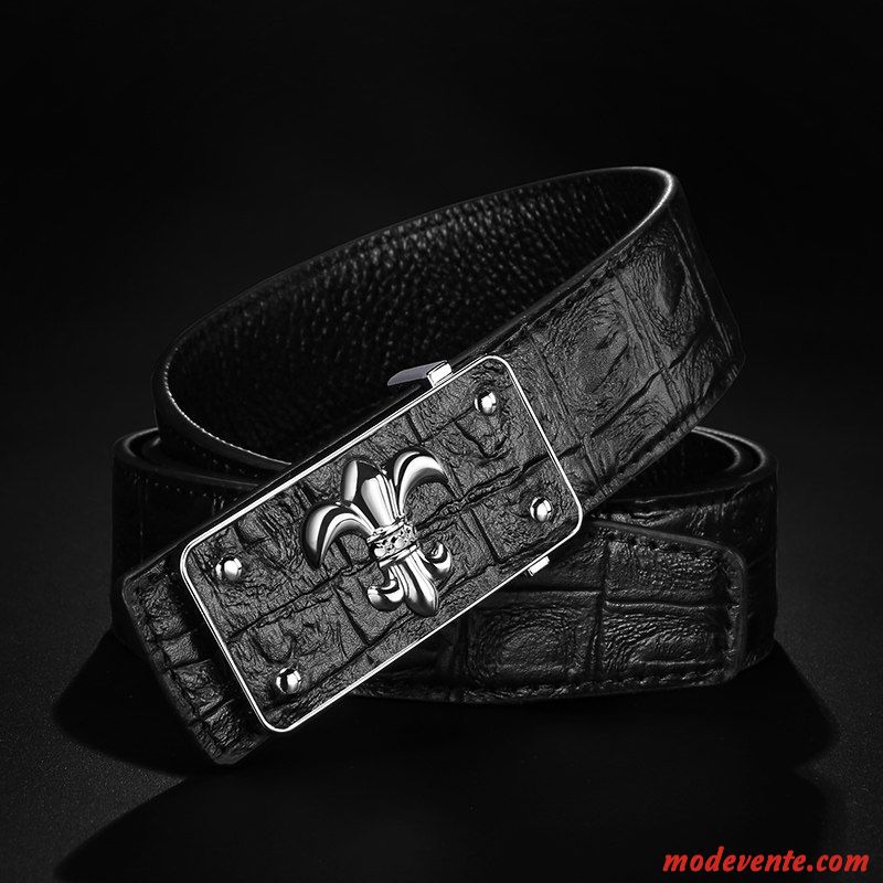 Ceinture Homme Mode Loisir Personnalité Cuir Véritable Crocodile Modèle Lisse Brun Gris