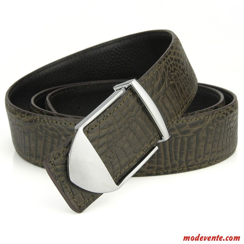 Ceinture Homme Personnalité Cuir Véritable Couche De Tête Lisse Jeunesse Tendance Vert