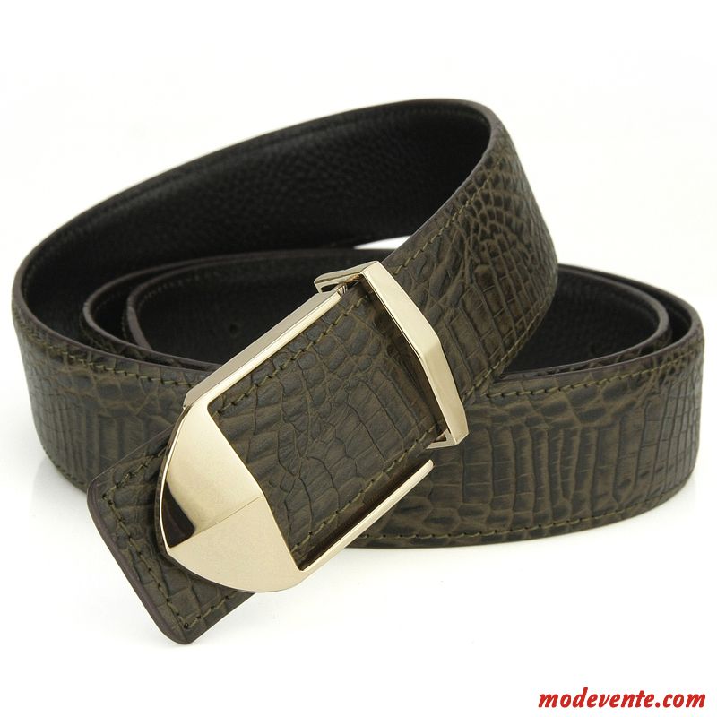 Ceinture Homme Personnalité Cuir Véritable Couche De Tête Lisse Jeunesse Tendance Vert