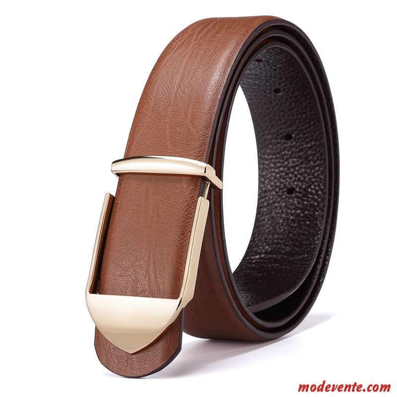 Ceinture Homme Personnalité Cuir Véritable Entreprise Couche De Tête Creux Cuir De Vache Or