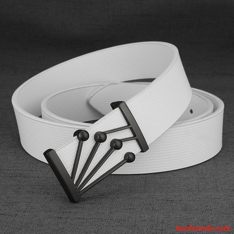 Ceinture Homme Personnalité Étudiant Tendance Cuir Véritable Lisse Bleu Blanc