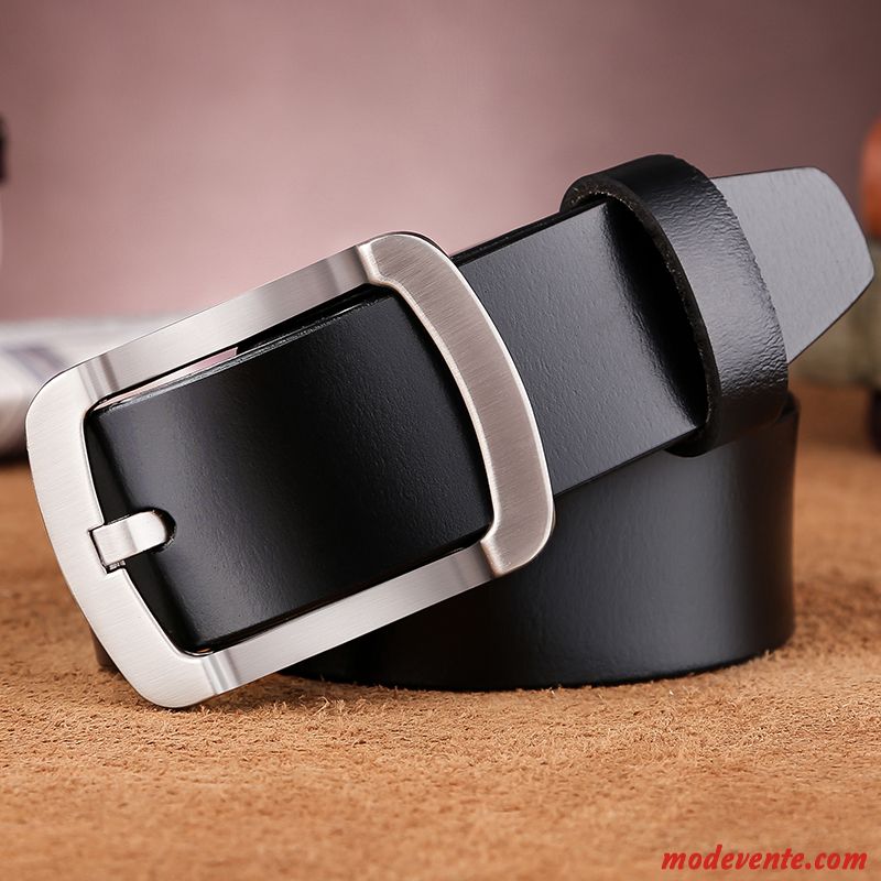 Ceinture Homme Pure Âge Moyen Rétro Cuir De Vache Boucle Jeunesse Noir