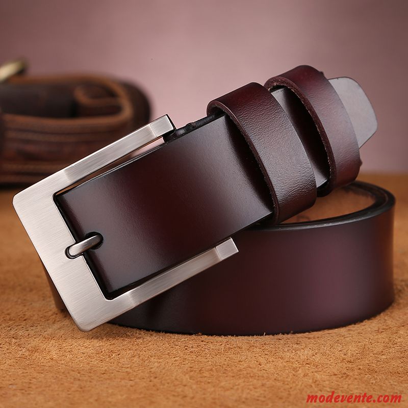 Ceinture Homme Pure Âge Moyen Rétro Cuir De Vache Boucle Jeunesse Noir