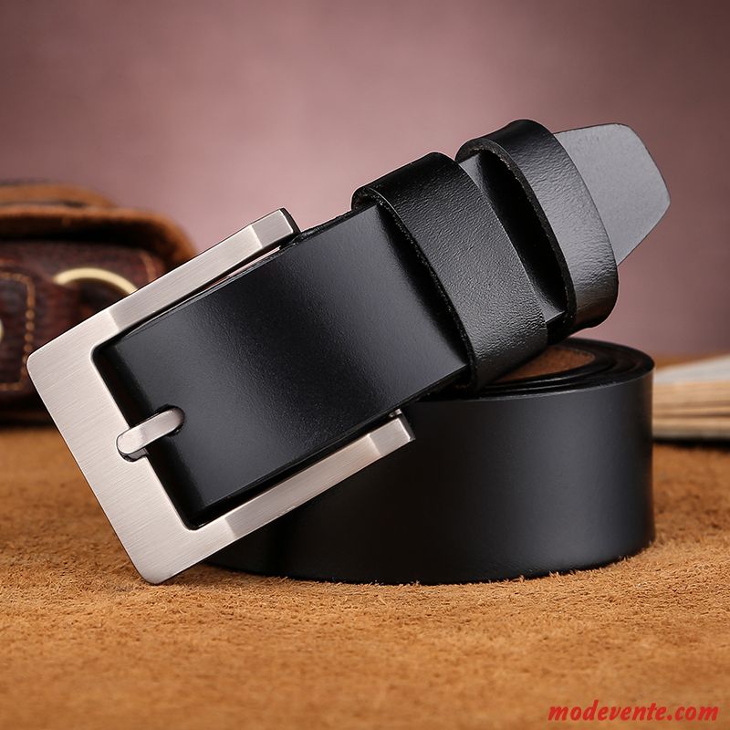 Ceinture Homme Pure Âge Moyen Rétro Cuir De Vache Boucle Jeunesse Noir