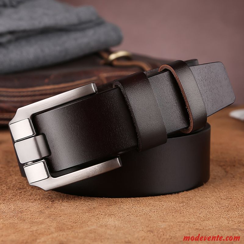 Ceinture Homme Pure Âge Moyen Rétro Cuir De Vache Boucle Jeunesse Noir