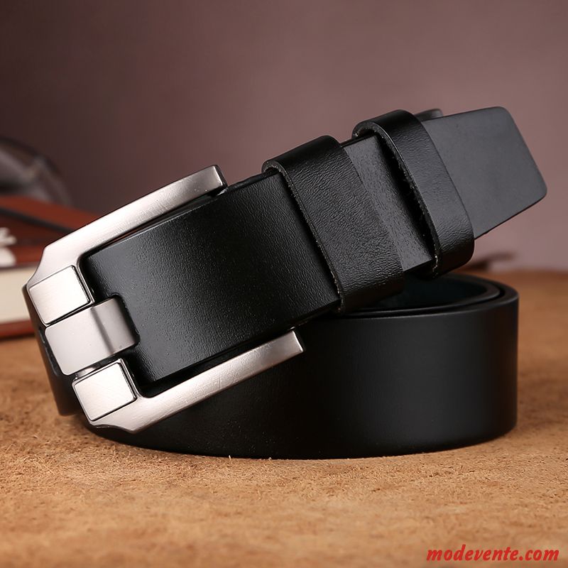 Ceinture Homme Pure Âge Moyen Rétro Cuir De Vache Boucle Jeunesse Noir