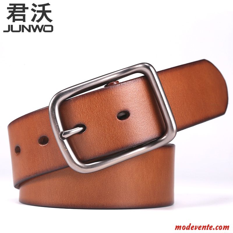 Ceinture Homme Rétro Manuel Détresse All-match Cuir Véritable Cuir De Vache Brun Foncé