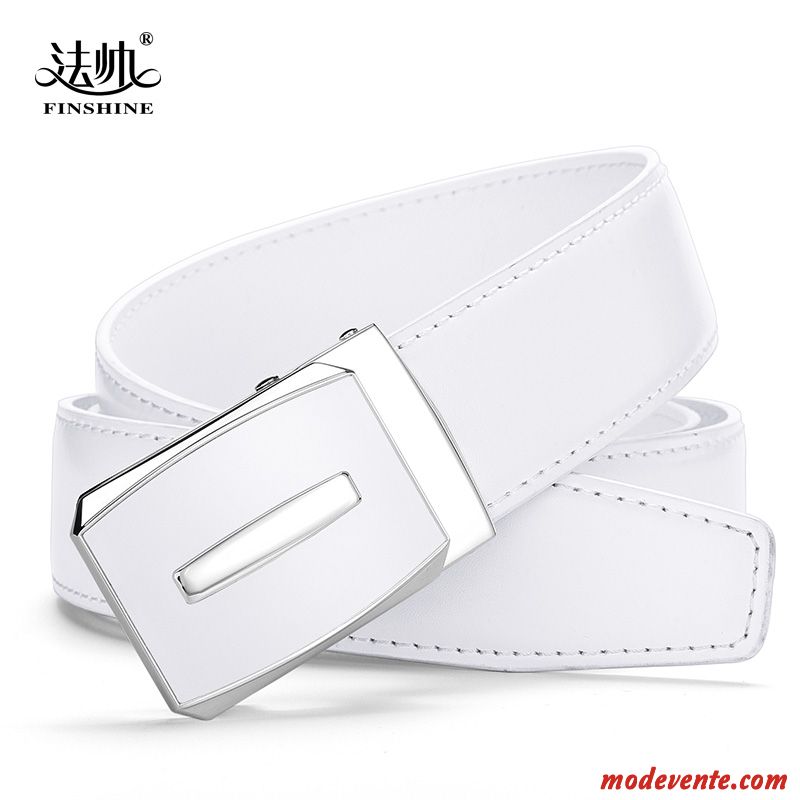 Ceinture Homme Simple Cuir Véritable Mode Personnalité Étudiant Boucle Automatique Blanc