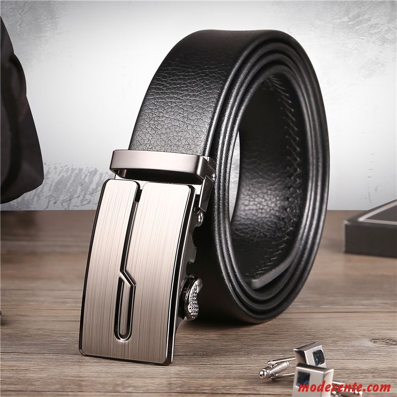 Ceinture Homme Tendance Boucle Automatique Entreprise Cuir De Vache Âge Moyen Loisir Noir