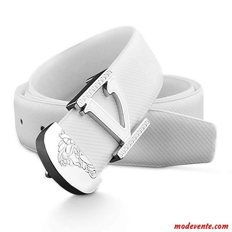 Ceinture Homme Tendance Cuir Véritable Britanique Jeune Lisse Jeunesse Blanc Noir