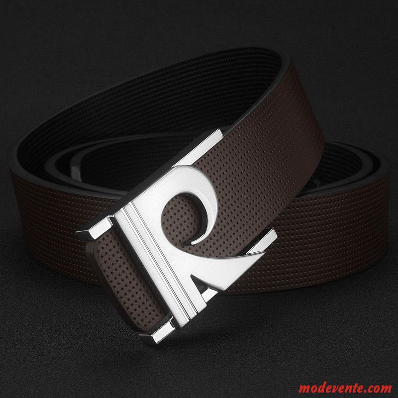 Ceinture Homme Tendance Loisir Lisse Cuir Véritable Lettre Été Brun