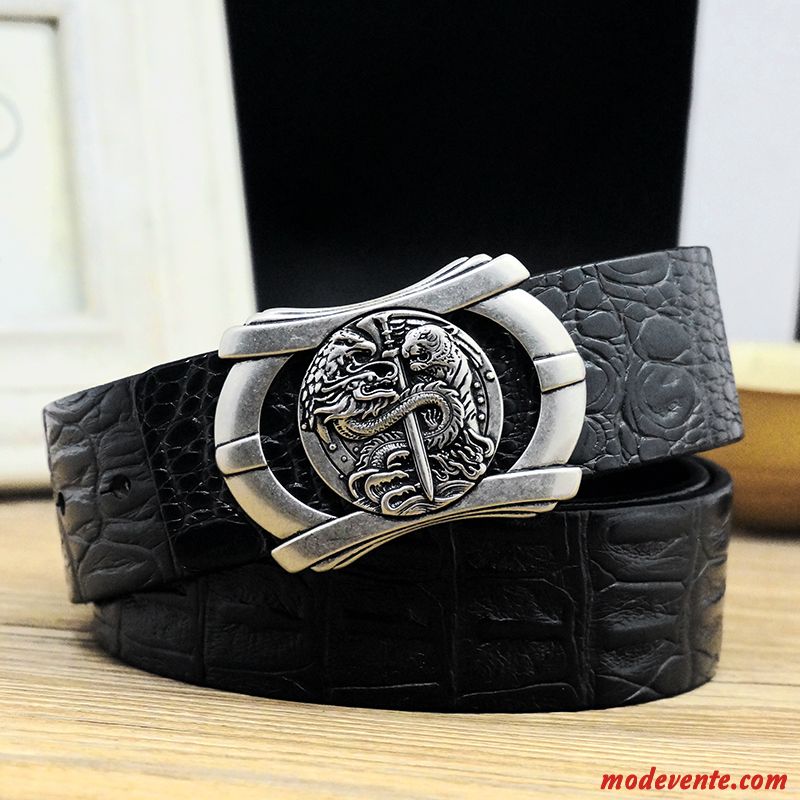 Ceinture Homme Tendance Rétro Cuir De Vache Jeunesse Lisse Couche De Tête Marron Argent