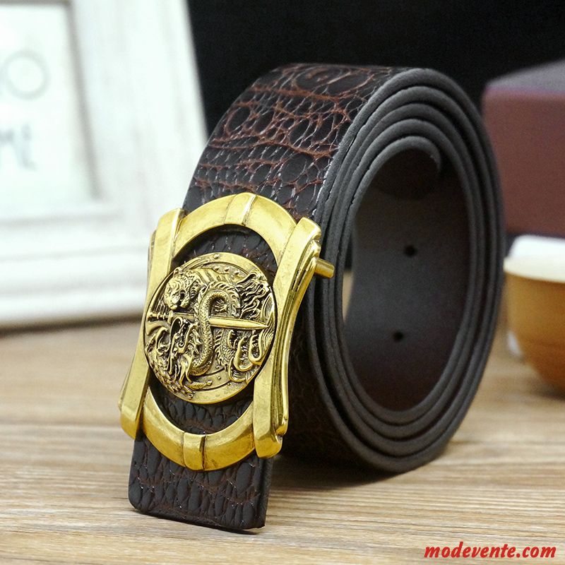 Ceinture Homme Tendance Rétro Cuir De Vache Jeunesse Lisse Couche De Tête Marron Argent