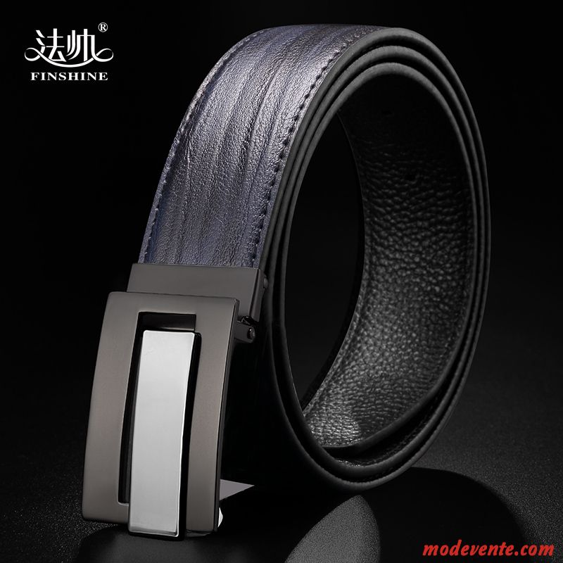 Ceinture Homme Tendance Simple Jeunesse Lisse Cuir Véritable Âge Moyen Bleu Noir