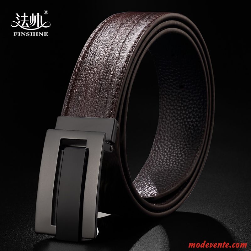 Ceinture Homme Tendance Simple Jeunesse Lisse Cuir Véritable Âge Moyen Bleu Noir