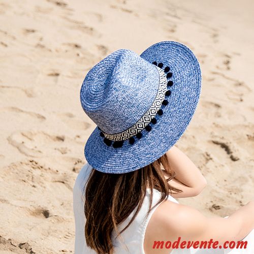 Chapeau Femme Amoureux Chapeau De Paille Ombre Été Britanique Chapeau De Soleil Bleu