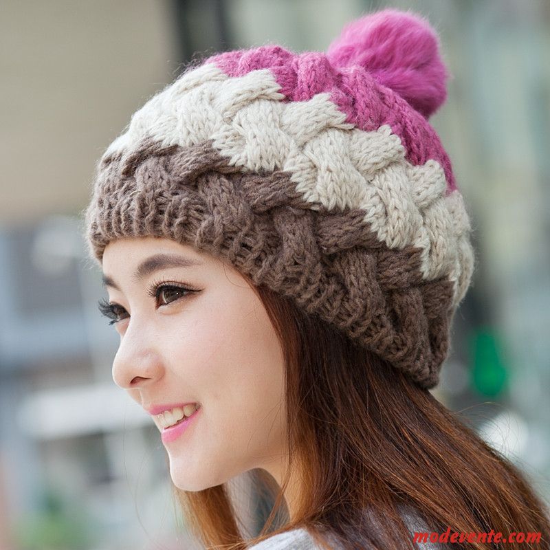 Chapeau Femme Bonnet De Laine Cheveux De Lapin Garder Au Chaud Gros L'automne Hiver Jaune