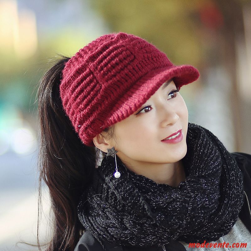 Chapeau Femme Bonnet De Laine Tricot Hiver Tendance All-match Casquette Rouge