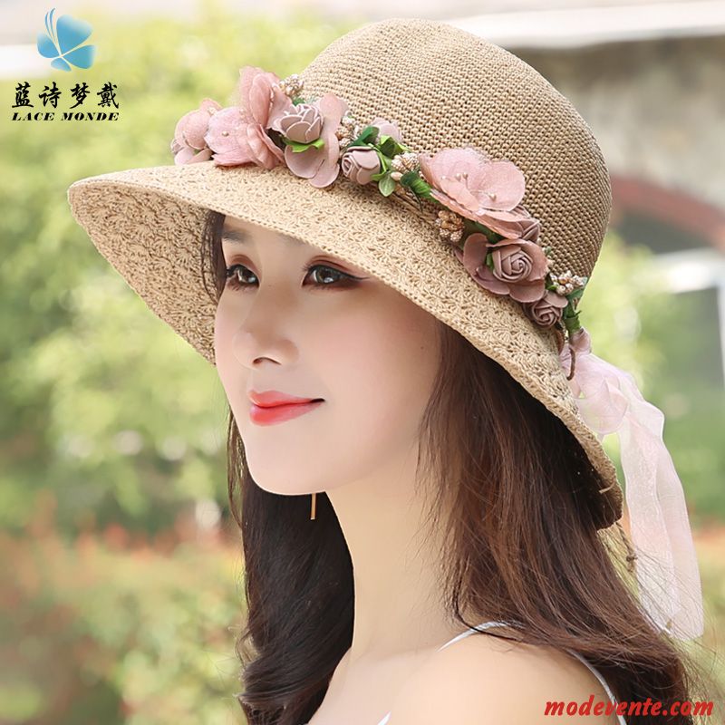 Chapeau Femme Bord De Mer Chapeau De Soleil Crème Solaire Frais Plier Voyage Bleu Marin