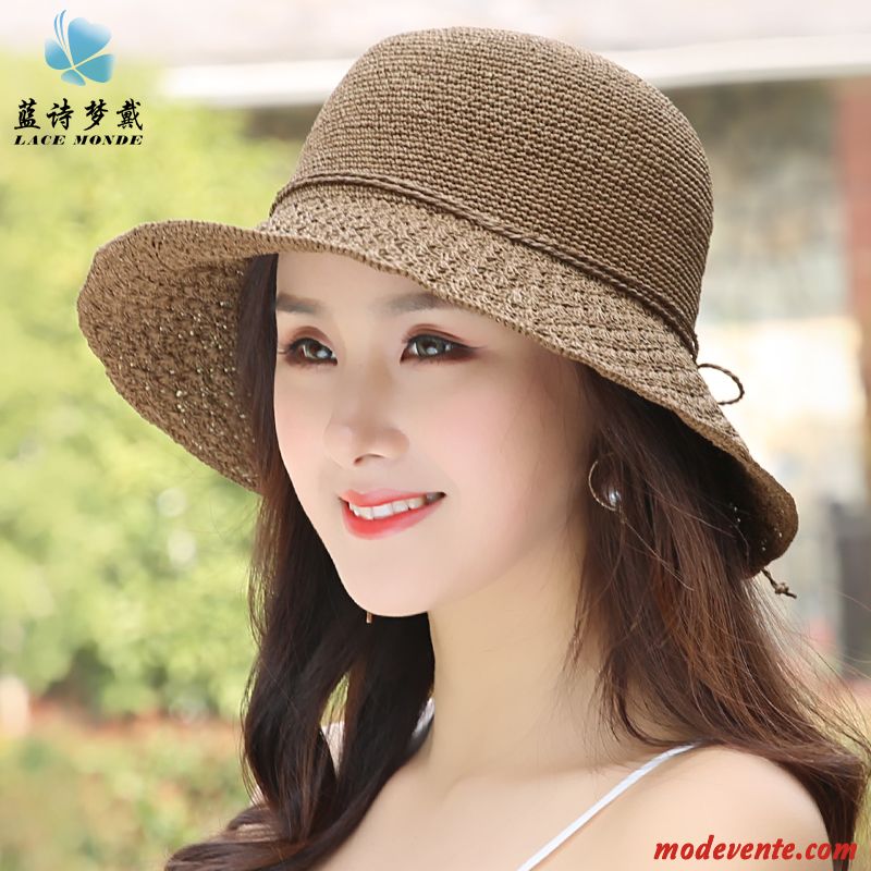 Chapeau Femme Bord De Mer Chapeau De Soleil Crème Solaire Frais Plier Voyage Bleu Marin