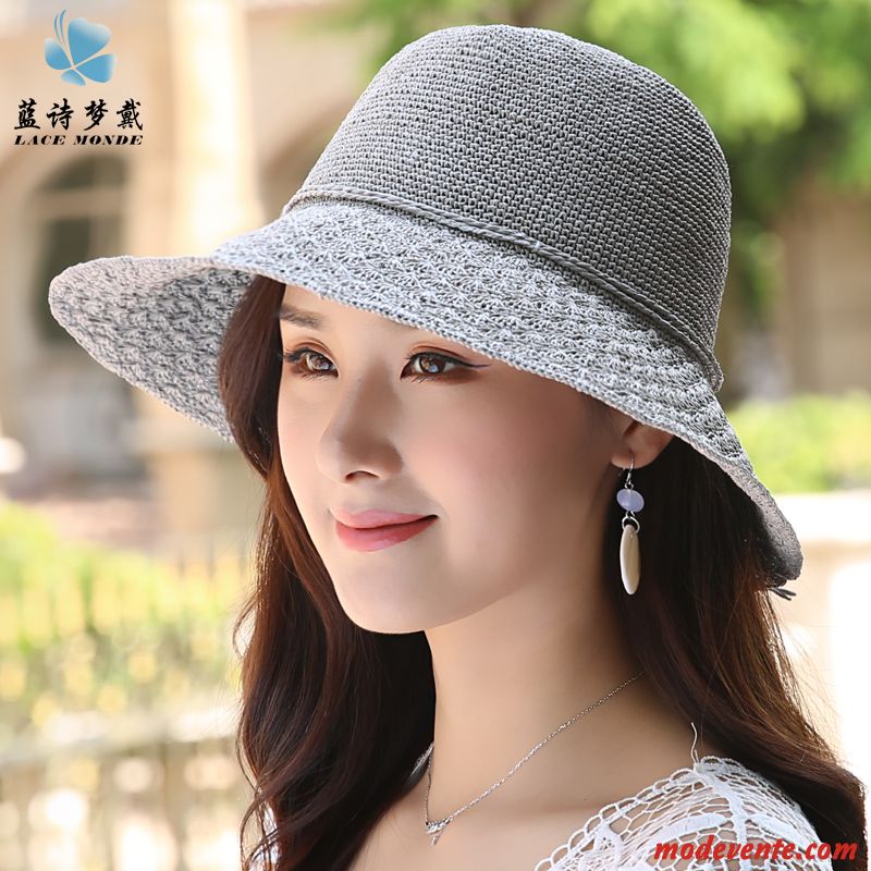 Chapeau Femme Bord De Mer Chapeau De Soleil Crème Solaire Frais Plier Voyage Bleu Marin