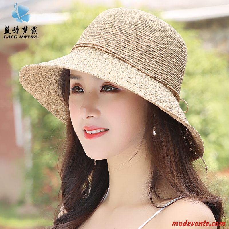 Chapeau Femme Bord De Mer Chapeau De Soleil Crème Solaire Frais Plier Voyage Bleu Marin