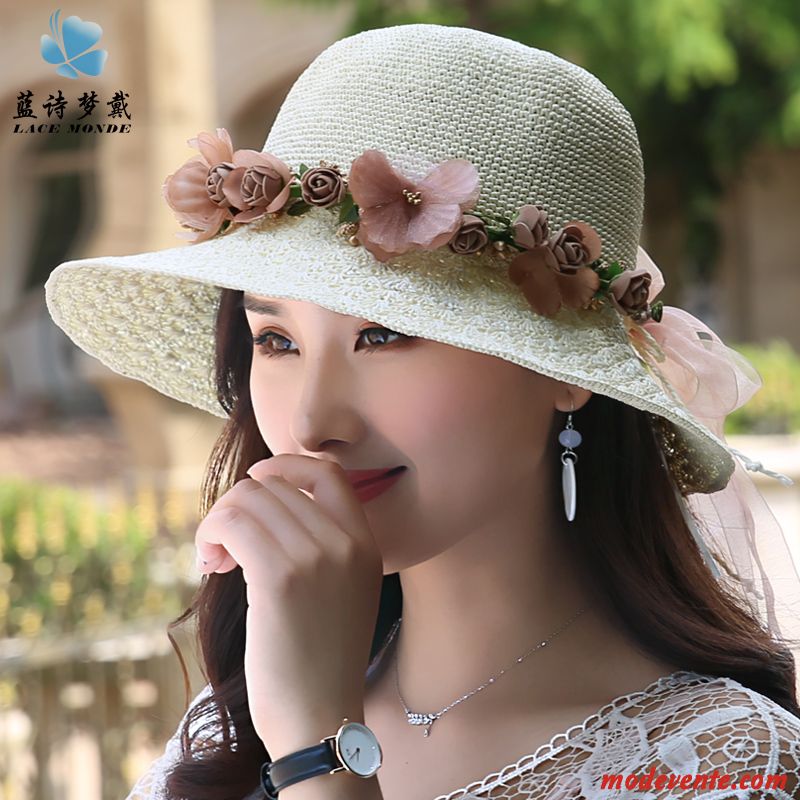 Chapeau Femme Bord De Mer Chapeau De Soleil Crème Solaire Frais Plier Voyage Bleu Marin