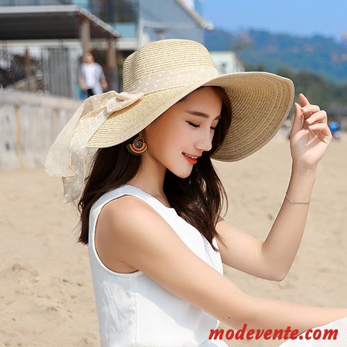 Chapeau Femme Bord De Mer Crème Solaire Plier Point D'onde Plage Gros Rouge