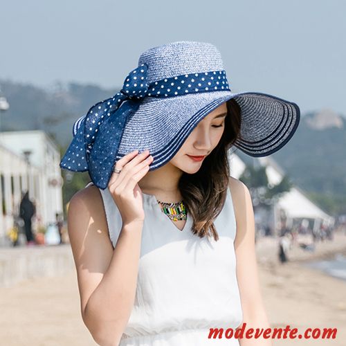 Chapeau Femme Bord De Mer Crème Solaire Plier Point D'onde Plage Gros Rouge